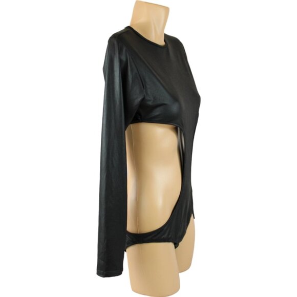 Frederick's of Hollywood Oil Slick Cut Out Bodysuit Black Small Long Sleeve T82 - Picture 3 of 7